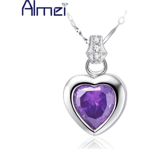 Costume Jewelry Latest Hot Sale Purple/White Color Love Heart Pendants Necklaces Rhinestone Cubic Zircon Necklace N289
