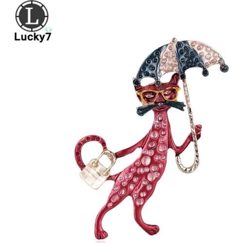 European and American New Alloy Animal Brooch Personality Umbrella Fox Cartoon Brooch Creative Corsage Clothing Accessories Pin