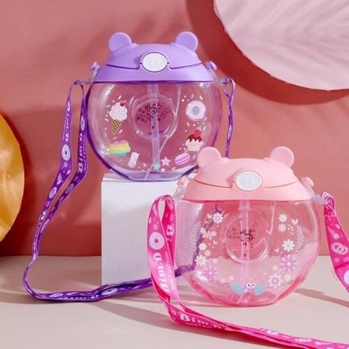 Kids Water Bottles Leak-proof BPA Free Silicone Creative Plastic Drink Water Bottles for Outdoor Spray donut straw cup