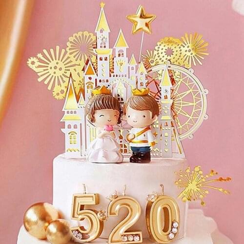 Firework Castle Princess Cake Topper for Wedding Baking Supplies Party Decor Acrylic Valentines Day Anniversary Baby Love Gifts