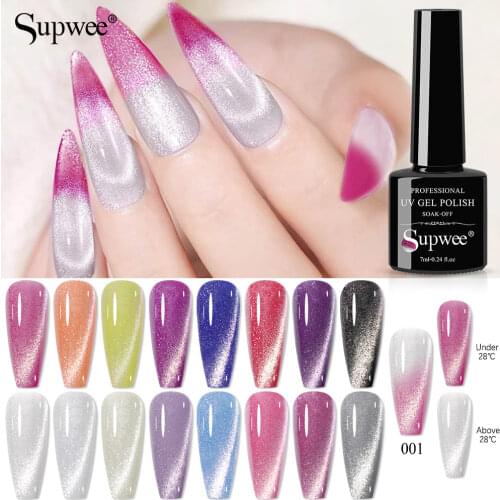 SUPWEE 7ml Temperature Change 9D Smoothies Cat Eye Gel Nail Polish Thermal Spar Gel Soak Off UV Magnetic Cat Eye Nail Varnish
