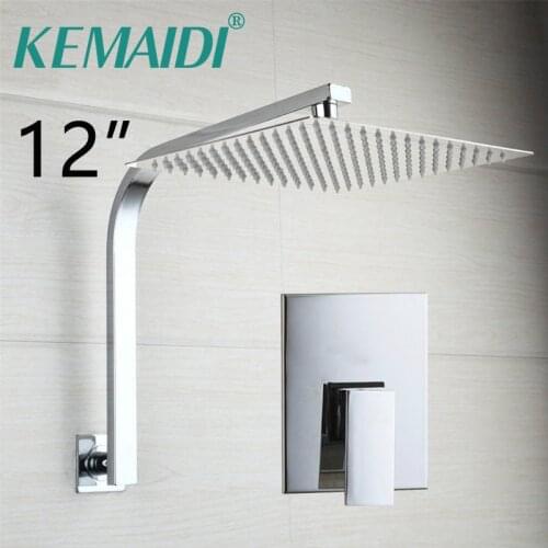 KEMAIDI Rain Shower Head & Square Bathroom Faucets Bathtub Faucet Rainfall Shower Head Set Cold/Hot Mixer Tap Polished Chrome