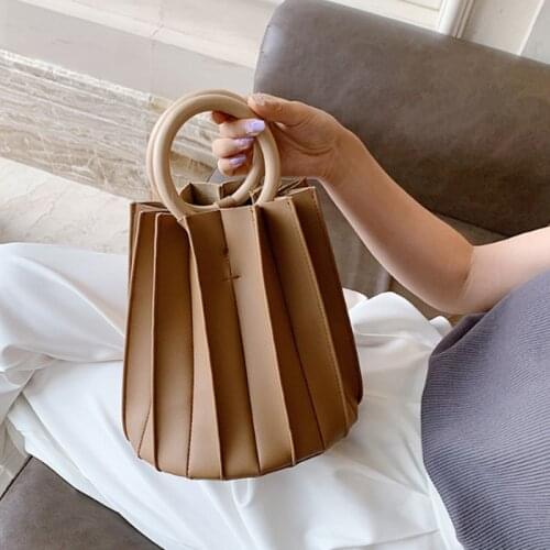 Classic Pleated Women Handbag 2020 New Popular Shoulder Bag Crossbody Bag Round Bracelet Bucket Bag