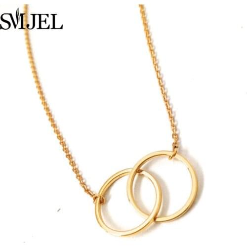 SMJEL New Infinity Big Double Circles Statement Necklace for Women Punk Linked Round Jewelry Wedding Lovers Wholesale 10pcs-N184