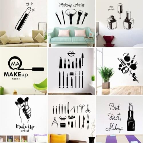 Beauty Makeup Vinyl Wall Decal Woman Stickers Home Decor Shop Salon Art Mural Girl Gift Removable