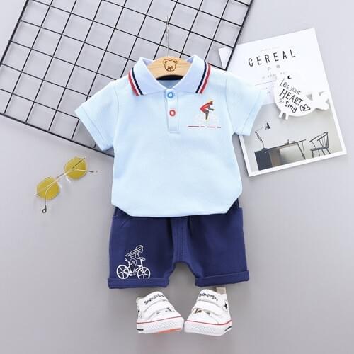 Summer Kids Sets Cartoon Printed POLO Tops+ Shorts Two-piece Sets Toddler Boys Clothes Kids Cotton Comfortable Sets