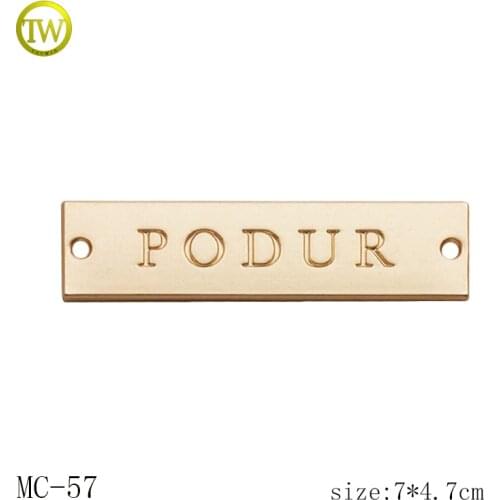 Custom engraved logo matte gold plated metal clothing label tag for jeans/shawl label