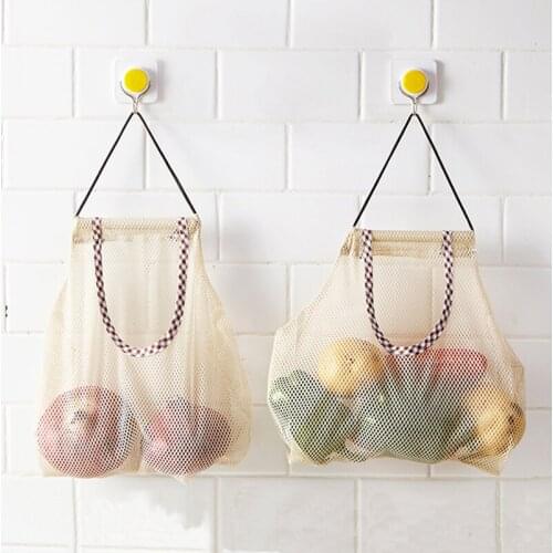 Reusable Vegetable Fruit Mesh Bag Multifunctional Storage Bag Shopping Tote Bag Kitchen Wall Hanging Bag Kitchen Organizer