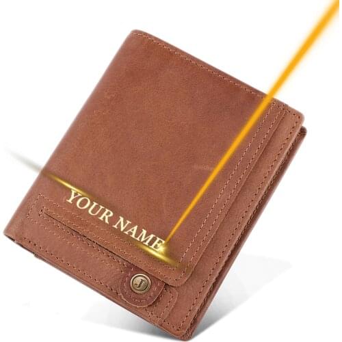 Free Name Engraving Short Genuine Leather Men Wallets Coin Pocket Card Holder Purse Simple Male Wallets Customized Dropshipping