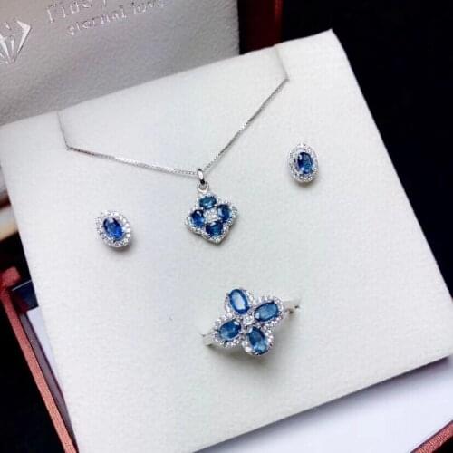 Natural sapphire set, 925 silver, Australian sapphire, beautiful color. Ring necklace stud earrings