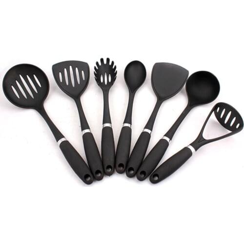 7pcs Cooking Supplies Black Cookware Set Nylon Kitchenware Sets Good Kitchen Helper Cook Spoon Turner Spatular Patoto Presser