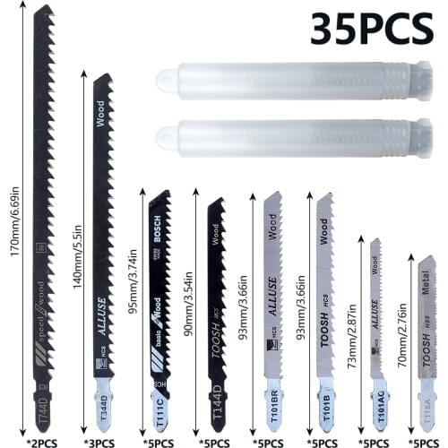 35pcs T Shank Jigsaw Blade Set Fast Cut Down DIY Tools Accessories Cutting Power Tool Fine Cutting Down Cut Blades Saw Blades