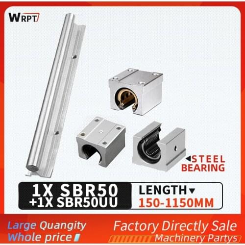 SBR50 guide rail bracket cylindrical linear sliding bearing slide rail 1PCS slider lengthening set length = 150MM-1150MM