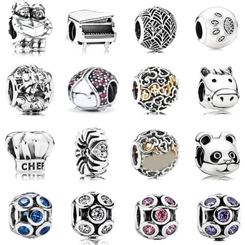 2019 NEW Thai Silver Retro Puffer Crown Piano Footprints Panda Calf Beaded Charm Spacer Collection Original Limited Edition Gift
