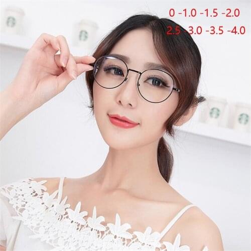 Women Men Round Finished Myopia Spectacle Metal Anti-blue Light Student Nearsighted Glasses Prescription 0 -1.0 -1.5 To -4.0