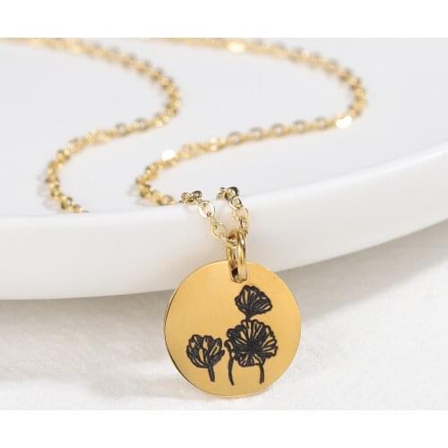 Personalized Name Necklace Engrave Flowers Pattern Necklace Stainless Steel Custom Nameplated Necklaces For Jewelry Gift