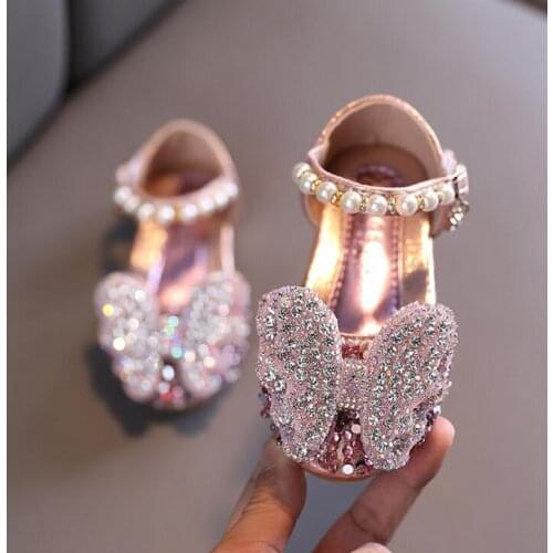 Princess Sandals New Sweet Girls Spring Summer Fashion Toddler Children Flats Sequin Bow Shoes School Show Sneakers