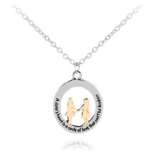 A sisters heart is a circle of love Girls Pendant Necklace Exquisite Simple Women Mom Girls Family Jewelry Gift Dropshipping
