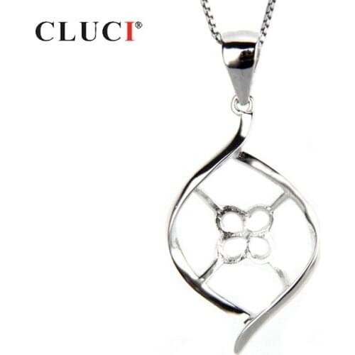 CLUCI Clover Flower Shaped Silver 925 Charms Pendant for Women Jewelry 925 Sterling Silver Pearl Pendant Mounting SP081SB
