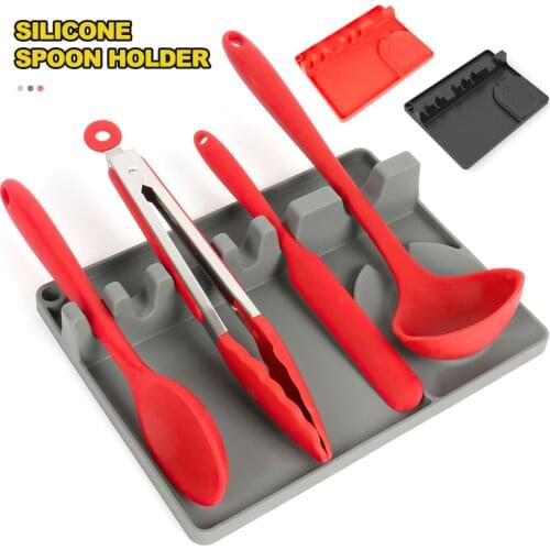 Silicone Spoon Rest Spatula Holder Saving Space Tableware Pot Organizer Shelf Hanging Hole Design Utensil Holder For Kitchen