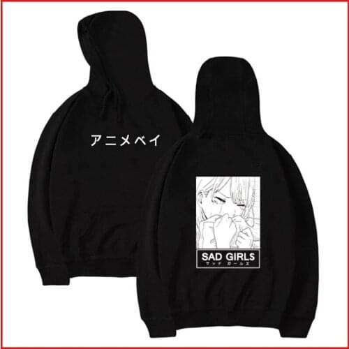 Anime Sad Girls Manga Printed Long Sleeved Hoodies Spring Autumn Designer Clothing Men Hooded Pullovers Japan Style
