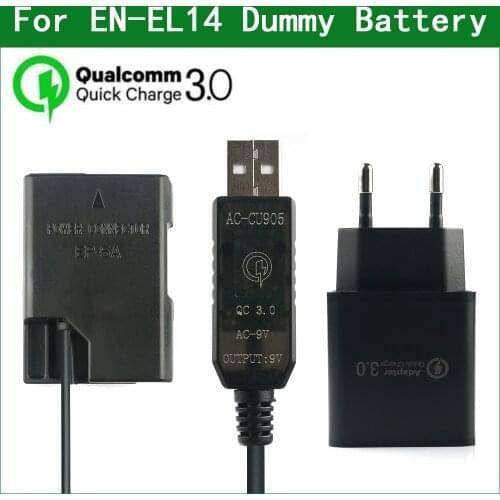 QC3.0 EN-EL14 EL14A EP-5A Dummy Battery Power Bank USB Cable for Nikon D3100 D3200 D3300 D3400 D3500 D5100 D5200 D5300 D5500