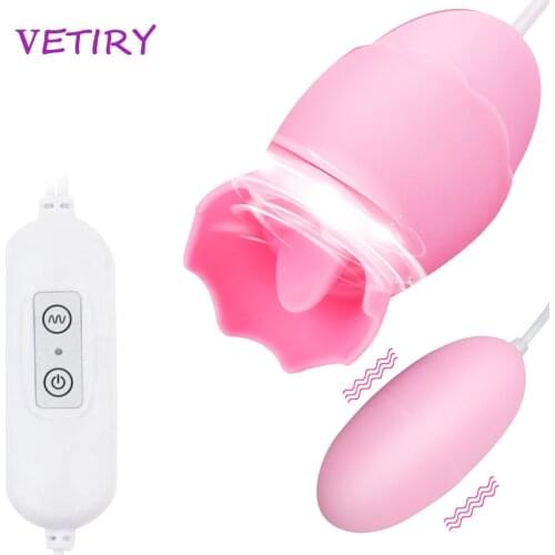 VETIRY Tongue Licking Vibrator Clit Vagina Stimulation 12 Speed USB Vibrating Egg Sex Toys for Women Female Masturbation