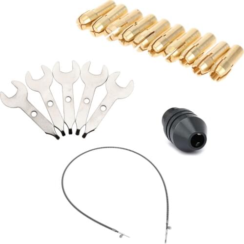 Rotary Grinder Tool 0.5-3.2mm Brass Collets Tools+ Multi Keyless Drill Chuck+Flexible Shaft +Grinder Spanner Dremel Rotary Tool