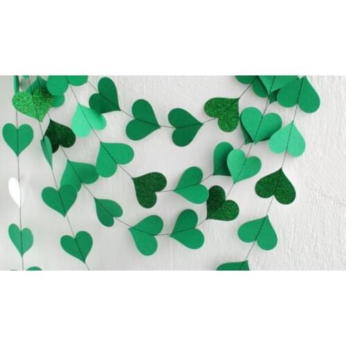 Green paper 10ft banners, heart garland, Green glitter garland, nursery decor, woll decor, wedding decor,Party decoration