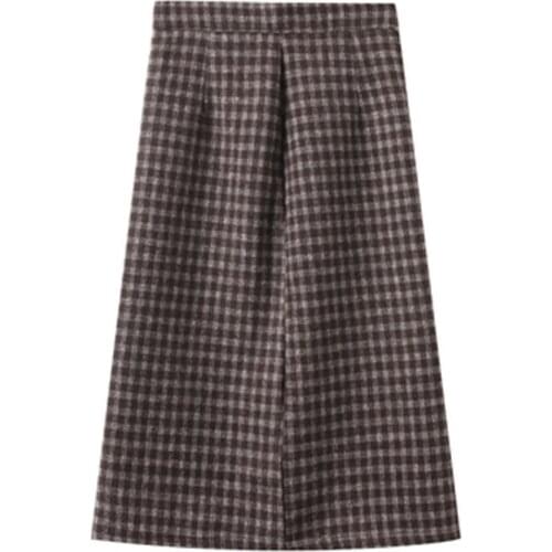 2020 Lady Trendy A-Line Blend Skirt Plaid New Autumn Winter Womens Skirts High Waist Vintage Female Long Skirt Hips Mujer N806