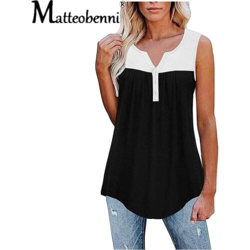 2021 Summer Casual Sleeveless T-Shirt Women V-Neck Button Stitching Tank Tops Loose Comfortable Pleated Pullover Vest T-Shirts