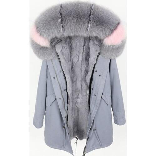 2021 Winter Real Fur Coat 7XL Natural Rabbit Fur Lining Women Jacket Real Fox Fur Collar Warm Long Parka Coat Mao Mao Kong