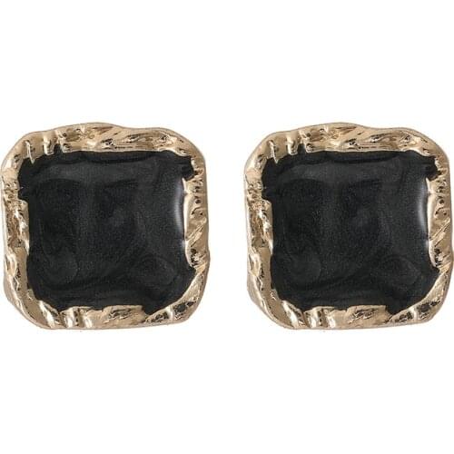 TIMEONLY Temperament Square Enamel Stud Earrings Black White Color Oil Korean Style Earring for Women Ladies Jewelry Vintage