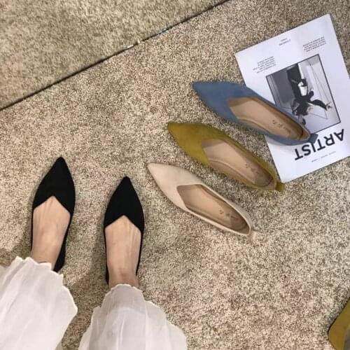 Women Shallow Boat Shoes Slip On Ladies Loafers Spring 2020 Women Pointed Flats Black Flat Shoes Women Sweet Flats U15-26