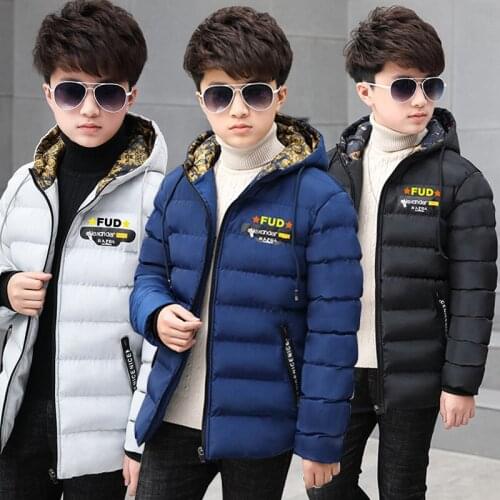 Winter Hooded Casual Teen Boys Cotton Jackets Thicken Warm Boys Winter Coats Slim Zipper Kids Boys Outwear Clothing 6-18T