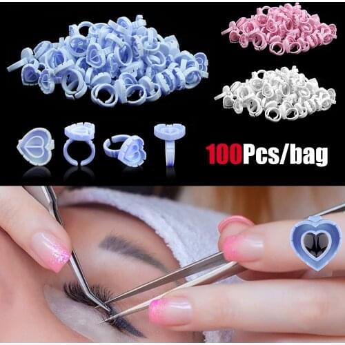 100Pcs Glue Holder Ring Disposable Glue Cups Pigment Container Smart Fanning Blossom Cups for Eyelash Extensions 3 Colors
