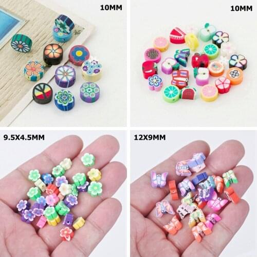 100pcs Mixed Flower 9.5mm Polymer Clay Loose Spacer Craft Beads Flatback Bulk Lot