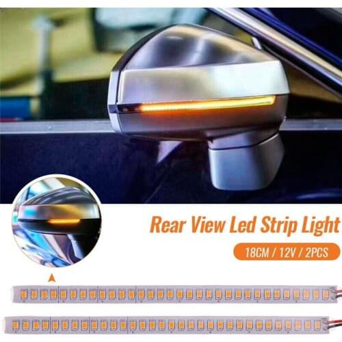 2 Pcs 15/18/28cm Car Rear Mirrors Flexible Flowing Turn Signal Light Strip Amber 12V Rear View Dynamic Car Led Strip Light