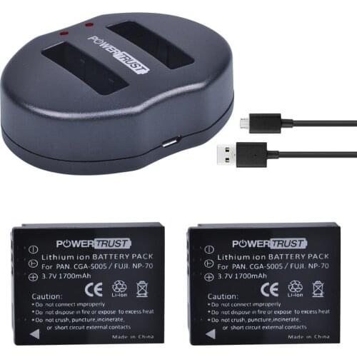 2Pcs 3.7V 1700mAh CGA-S005 CGA S005 CGAS005 Battery+ Dual USB Charger for PANASONIC DMW-BCC12 DMC-FX8 FX9 FX10 FX12 FX50 FX150