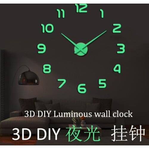 3D DIY Clock Acrylic Mirror Wall Stickers Luminous Wall Clock Large Living Room Quartz Needle Clock Home Decoration Reloj De Par