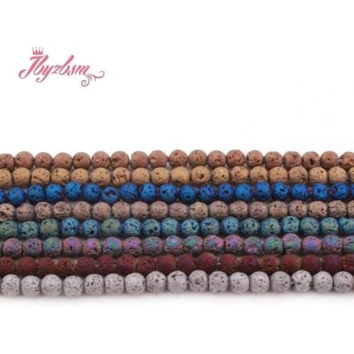 4mm Round Beads Lava Rock Metallic Coated Plated Natural Stone Beads For Jewelry Making DIY Necklace Bracelets 15" Free Shipping
