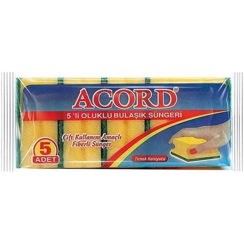 Acord 5'li Corrugated Scouring pad DOUBLE USE FİBERLİ SPONGE 5 Lİ PACKAGE NAIL PROTECTOR HARD AND SOFT FOR BULAŞIKLAR