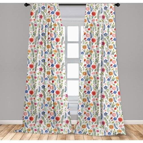 Watercolor Window Curtains Floraledwith Leaves and Wildflowers Abstract Botanical Lightweight Decorative