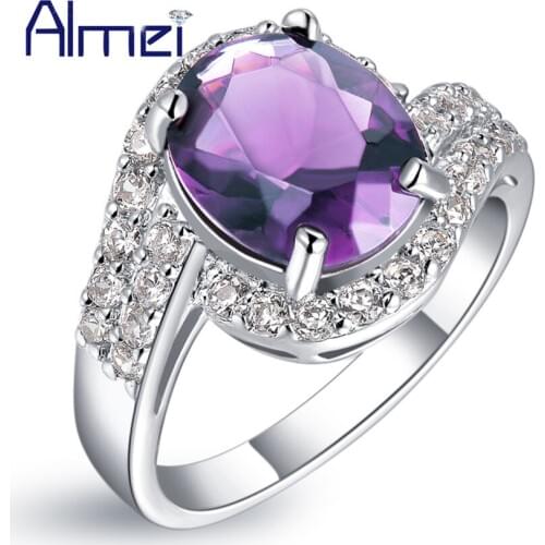 Almei News 2016 Fashion Korea Austria Purple CZ Zircon Crystal Trendy Rings for Party Womens Jewelry Bagues Hommes J334