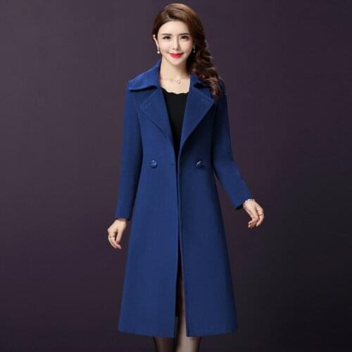 Big yards thanks Middle - aged lady long style wool coat new winter woolen coat lapelsKorean lapels coats