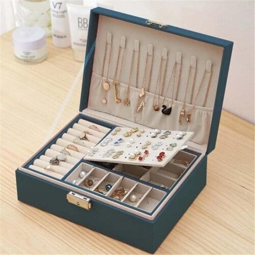 Double-Layer PU Leather Jewelery Box Multi-Function Earrings Storage Box Ear Stud Ornament Large Capacity Large Jewelry Box