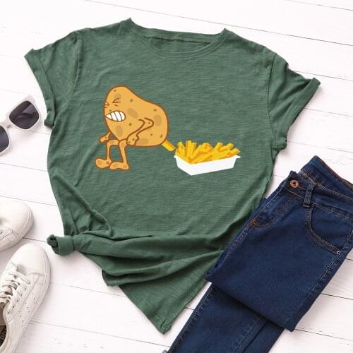 Women T-shirt Summer Short Sleeve Cotton Plus Size S-5XL Cute Potatoes Print Funny Casual O Neck Female Tshirt Tees Tops