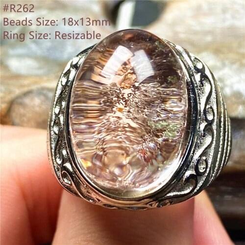 Top Natural Phantom Quartz Crystal Ring Jewelry For Man Oval Love Luck Reiki Gift 18x13mm Beads Gemstone Adjustable Ring AAAAA