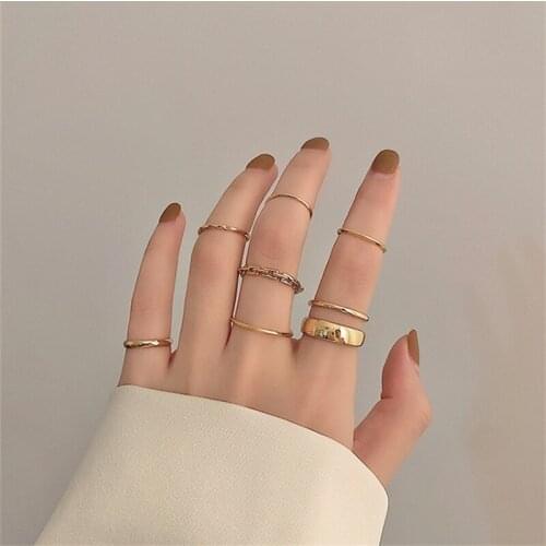 Ins Fashion Punk joint Ring Set Geometric Twist Minimalist Jewelry Metal 7pcs circular ring for women Street dance Accessories