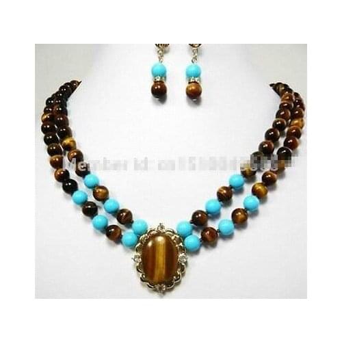 Beautiful Turquoise tiger eye jade earrings necklace sets